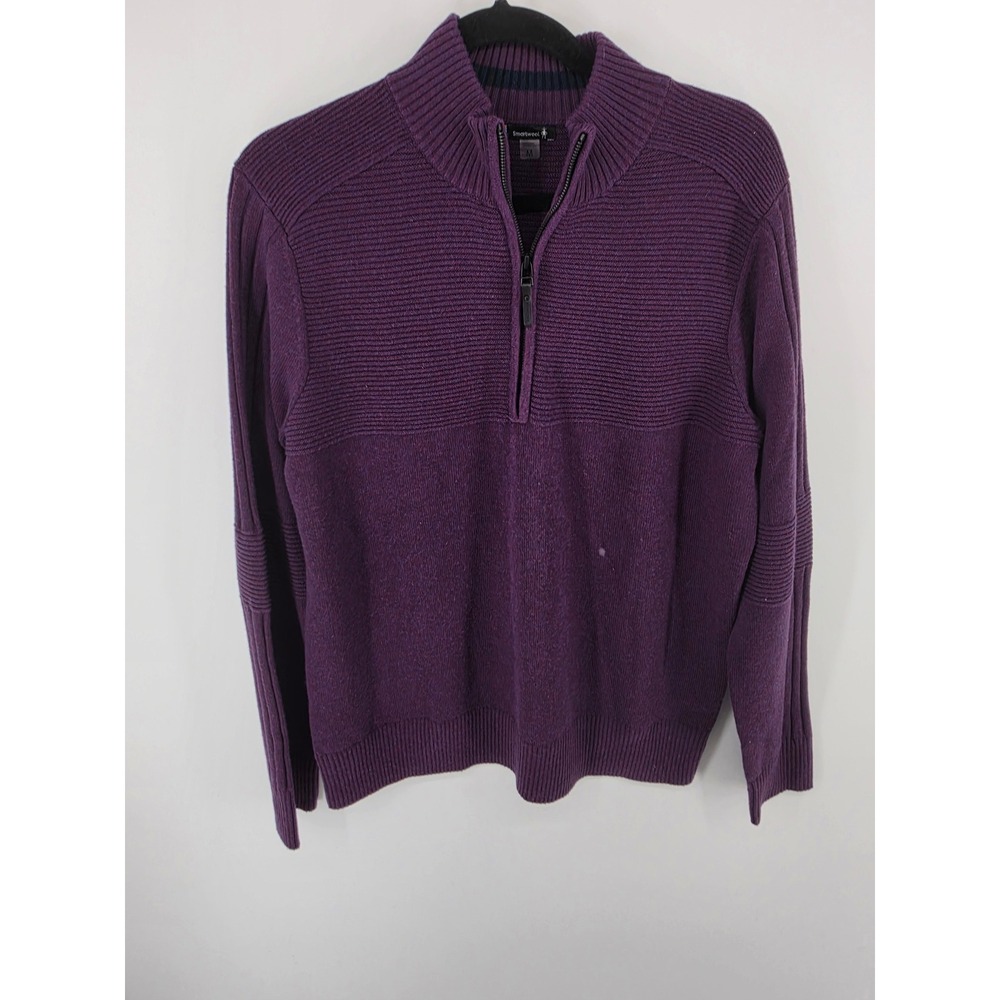 Smartwool Mens Merino Wool Blend Quarter Zip Textured Sweater Purple Medium